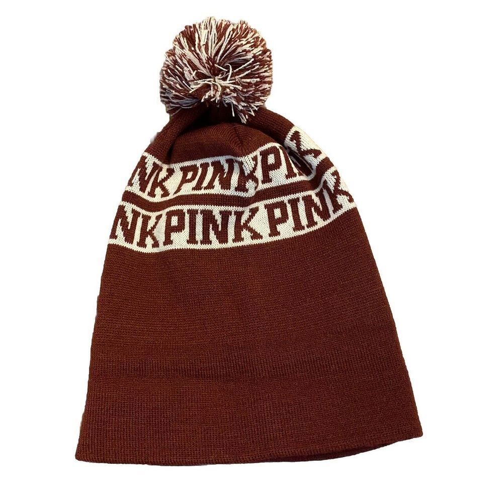 Victoria Secret Pink Maroon Winter Beanie Hat Warm Adult Size Fits All